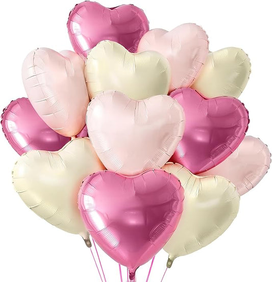 KatchOn, Pastel Valentines Heart Balloons Foil - 18 Inch Pack of 12 | Heart Shaped Balloons for Valentines Day Decorations | Galentines Balloons, Galentines Day Decorations | Valentines Heart Balloons