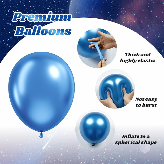 60pcs 12inch Space Balloons, Black Metallic Blue Purple Silver Balloons for Birthday Astronaut Space Themed Party Decorations