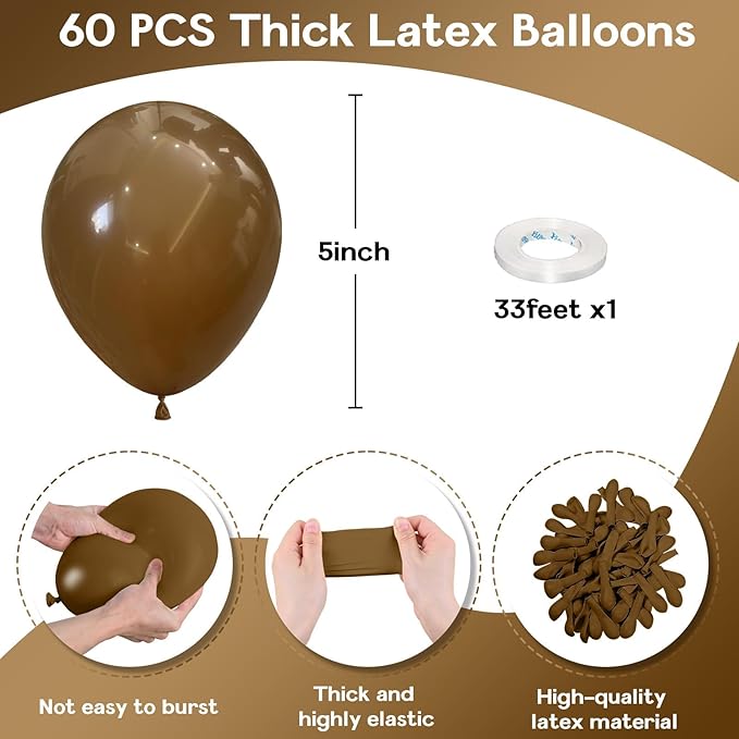 Brown Balloons 5 Inch, 60Pcs Small Light Brown Balloon Coffee Chocolate Latex Balloons 5'' Mini Matte Tan Caramel Mocha Helium Balloons for Birthday Wedding Boho Baby Shower Party Decorations