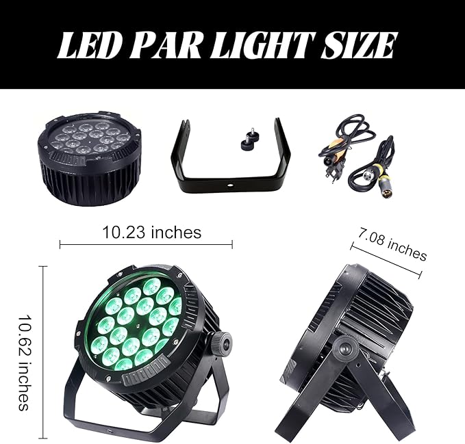 LED Par Lights 18x12W Outdoor Waterproof Stage Light RGBW 4-in-1 DMX Control for Events DJ Disco Festival Wedding Party Outdoor Stage Lighting 2 Pack