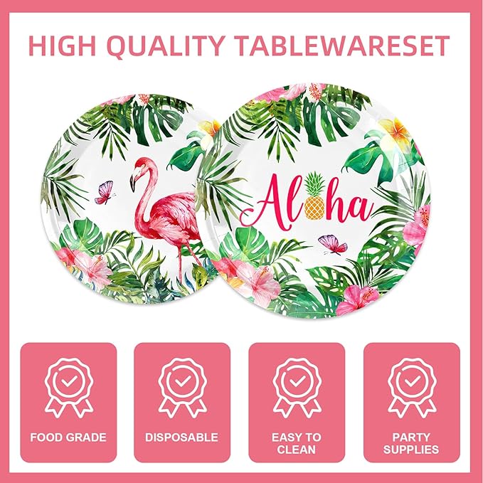 167Pcs Hawaiian Aloha Party Decorations Flamingo Party Plates Napkins Cups Forks Straws Balloons Banner Tablecloth Cake Toppers Hawaiian Luau Aloha Tropical Birthday Party Supplies