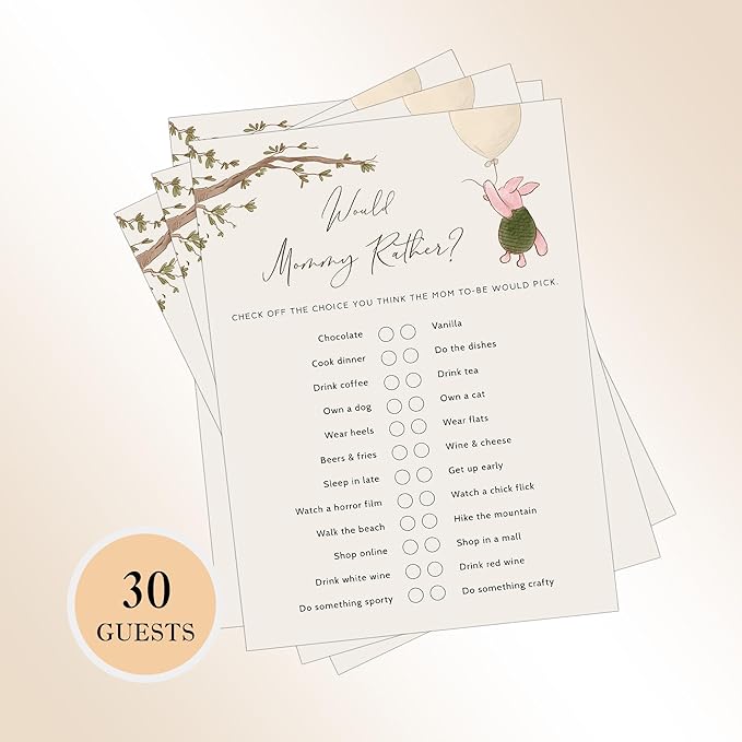 Winnie Baby Shower Games, Would Mommy Rather, Baby Shower Game Cards, Set of 30, Winnie The Pooh Party Favors, Baby Shower Party Games Supplies & Activities, Baby Shower Decorations