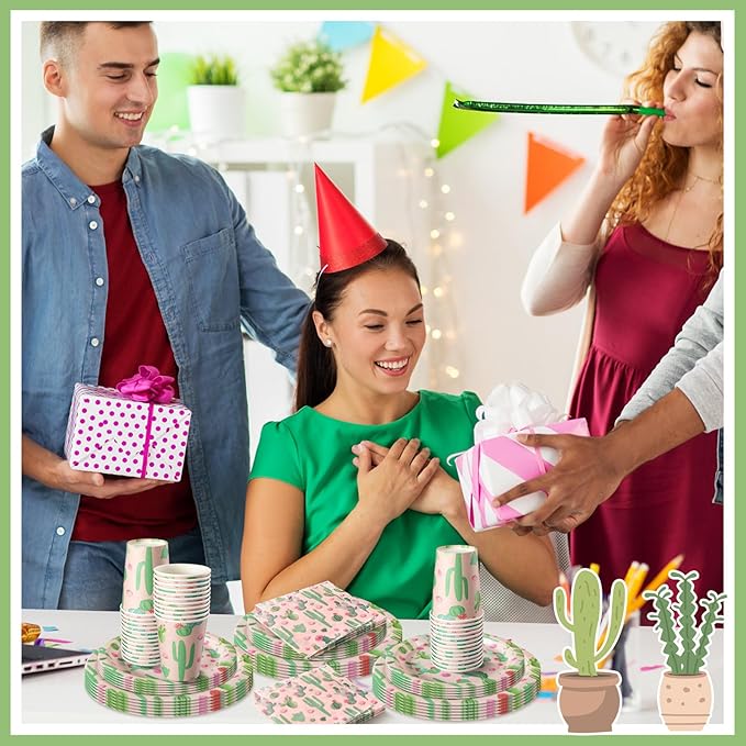 Hsei 250 Pcs Cactus Plates and Napkins Party Decorations Disposable Tableware Sets Summer Birthday Party Supplies Serves 50 Guests Dinnerware Bridal Shower Holiday Party Favors