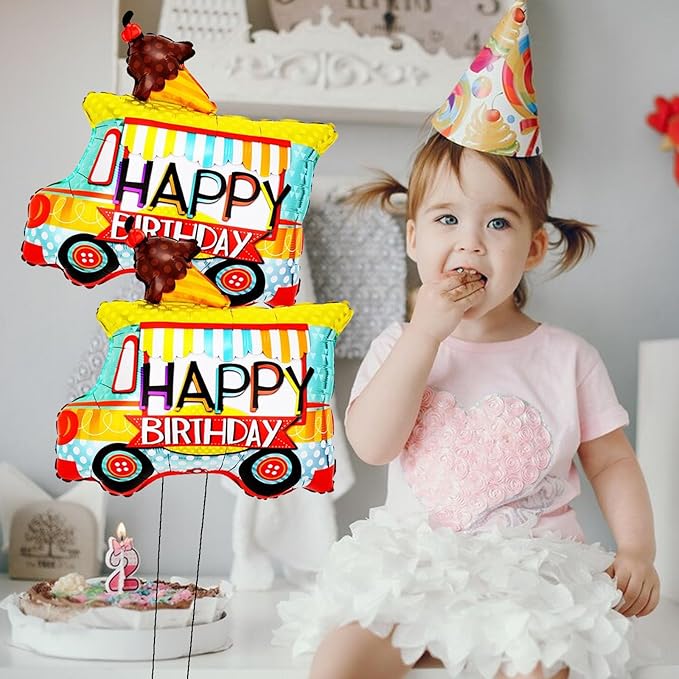 2 Pcs Ice Cream Car Foil Balloons Ice Cream Car Party Balloon Baby Shower Children's Birthday Party Decorations