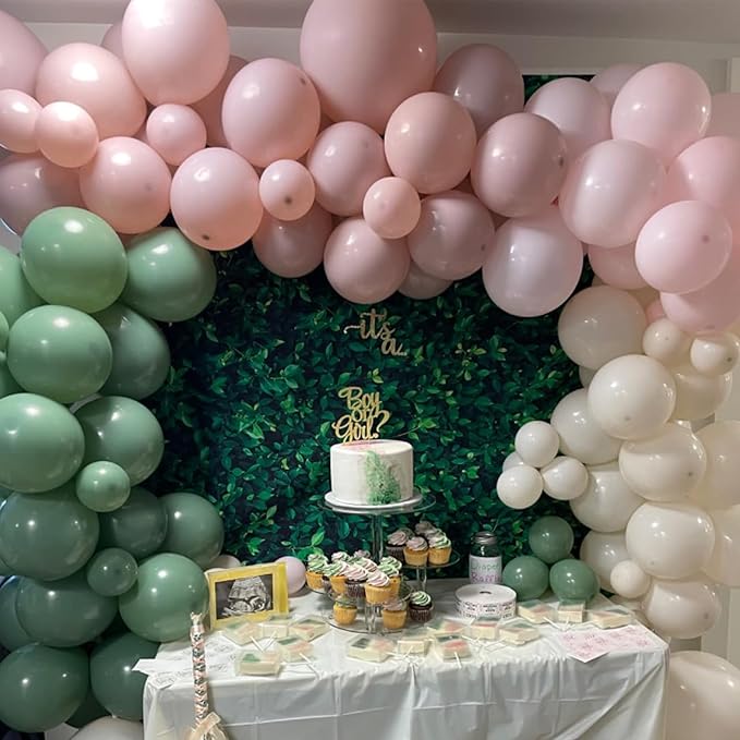 Sage Green Pink Balloons, 60 Pcs 12 Inch Retro Dusty Pink Olive Green Balloons, Blush Sand White Balloon for Girl Baby Shower Boho Wedding Bride Shower Birthday Baby in Bloom Party Decoration Supplies