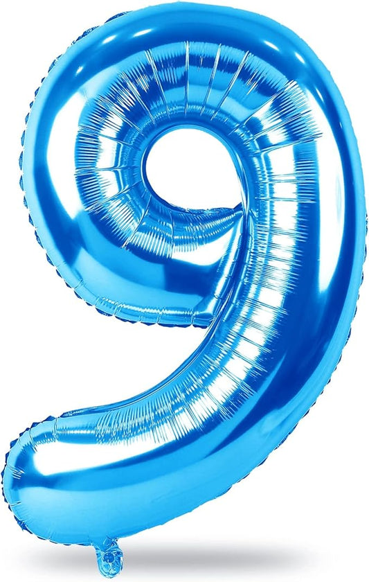Blue Number 9 Balloons, 40 Inch 9th Birthday Foil Balloon for Boys, Giant Self Inflating Helium Mylar Foil Number Balloons 0-9 for Men 9th Anniversary Graduation Birthday Party Decorations Supplies