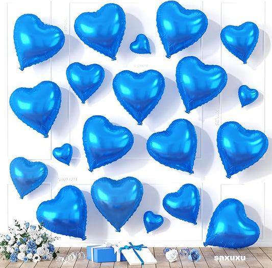 Blue Heart Balloons, Heart Shaped Balloons, 20 Pcs 5/10/18 inch Blue Foil Love Balloon for Baby Shower Graduation Birthday Decorations Wedding Engagement Bridal Showers Anniversary Celebrations