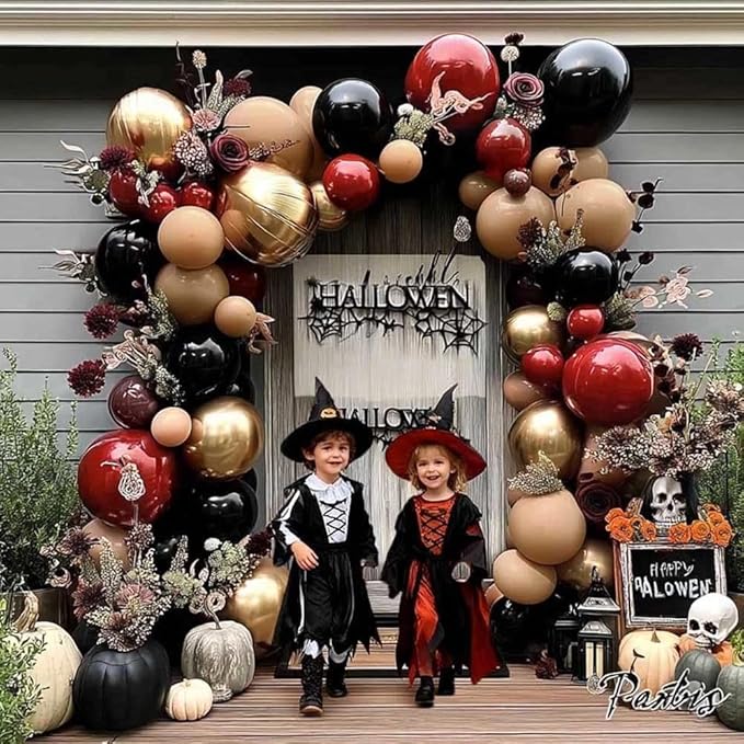 Burgundy Black Balloon Arch Kit Double Stuffed Nude Maroon Ruby Wine Red Apricot Balloon Garland with Metallic Gold Latex for Birthday Anniversary Christmas New Year Women Party Decoration