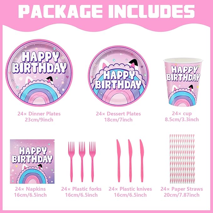 168pcs Dollhouse Birthday Party Decorations for kids Party Supplies Set Includes Plates, Napkins, Cups, Forks, Knives, for Kids 24 Guests