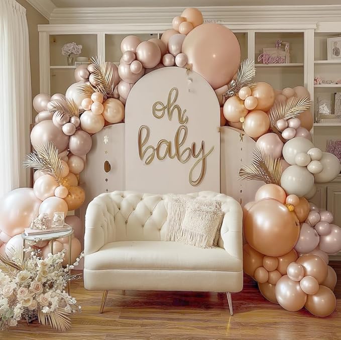 Blush Pink Balloon Garland, Double Stuffed Light Pink White Champagne Pearl Balloons Dusty Rose Nude Beige Neutral Balloon Arch Kit for Baby Shower Birthday Bridal Shower Wedding Party Decorations