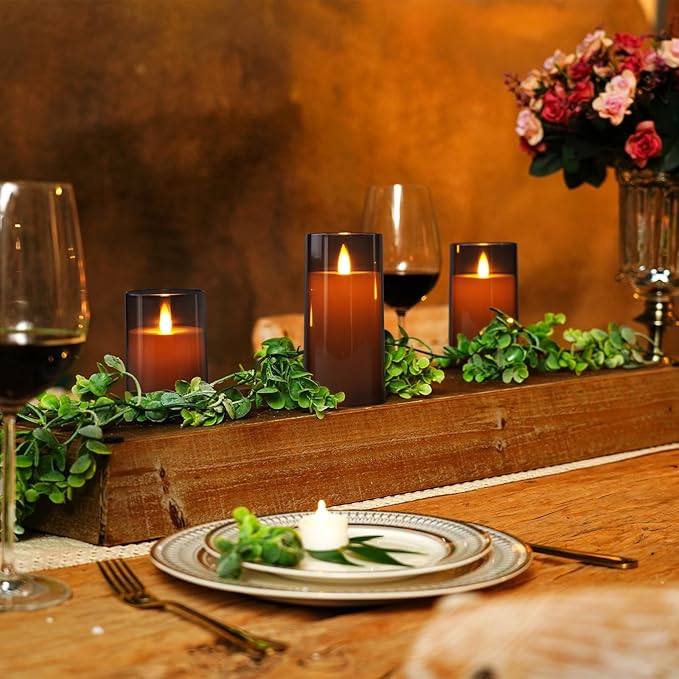 Homemory Realistic Flickering Flameless Candles Battery Operated, LED Fake Electric Candles with Remote Control and Timer for Home, Christmas Decoration, Grey, Set of 3