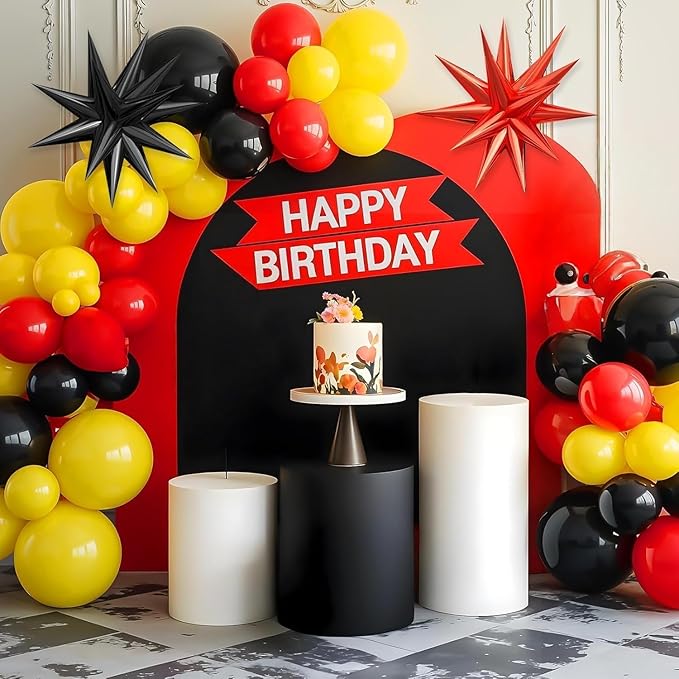 Red Black Yellow Balloon Arch Kit with Star Foil Balloons, Black and Red Yellow Balloon Arch, for Boy Girls Theme Birthday Baby Shower Party Decorations