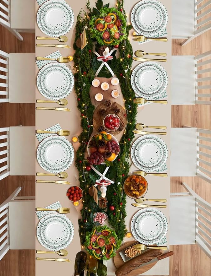 141 Pieces Green Dots Party Supplies, Disposable Party Decorations Sets Include Paper Plates Napkins Cups, Plastic Forks Knives Spoons, for Baby Shower Birthday Wedding -20 Guests