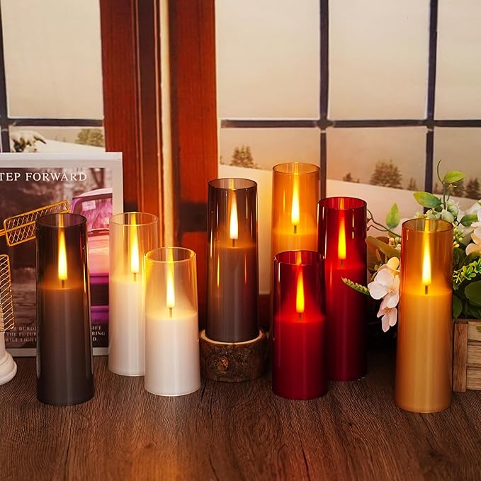 Flickering Flameless Candles 7Pcs Upgraded Realistic Dancing Flame Battery Operated Candles,LED Candles with Remote and Timers,Acrylic Electric Pillar Candles for Festivals Decor(White)