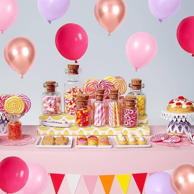 Pink and Purple Balloon Set, 60Pcs Hot Pink Lilac Lavender Balloon with Metallic Rose Gold Balloons, Purple Pinks Rose Red Latex Balloons for Girl Mermaid Butterfly Birthday Party Decorations