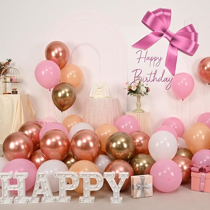 Rose Gold Balloons, 60 Pcs 12 Inch Nude Pastel Pink Balloons, Beige Metallic Gold Matte White Balloon for Boho Wedding Bridal Shower Princess Party Girls Women Birthday Baby Shower Decoration Supplies