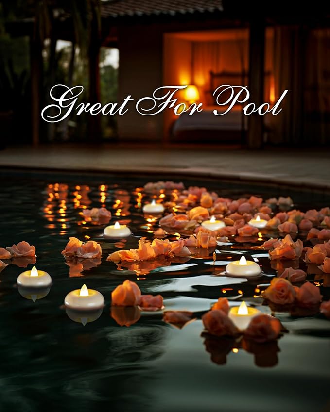 Homemory 2” Flameless Led Floating Candles, 200 Hour Plastic Battery Operated Flickering Waterproof Tealights for Cylinder Vases, Centerpieces at Wedding, Party, Pool, Holiday (12 Pack, White Base)