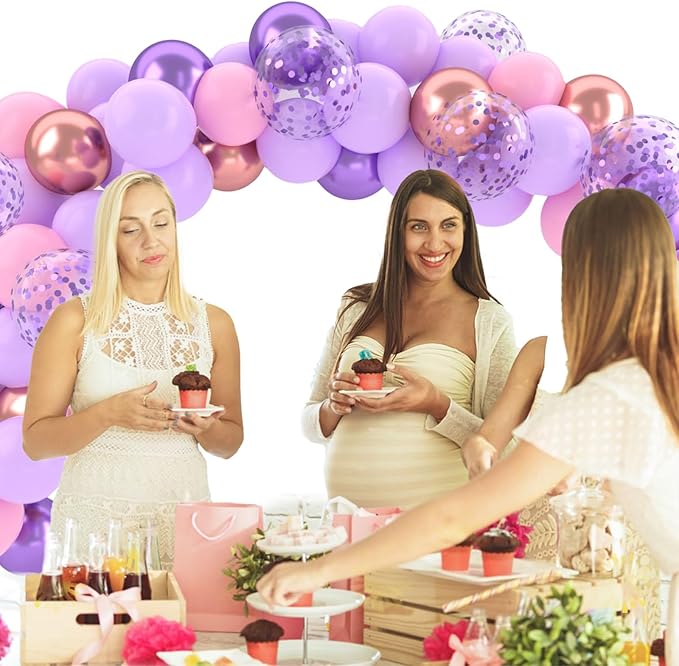 Patimate Purple and Pink Balloons Set, 50 pcs 12 inch Metallic Rose Gold Purple Pastel Pink Purple Confetti Latex Balloons Kit for Girl Birthday Baby Shower Wedding Party Decorations