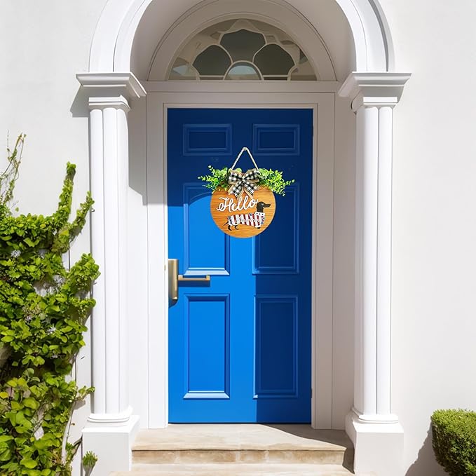 18 Pcs Interchangeable Seasonal Welcome Signs Front Door Decoration, Rustic Dachshund Seasonal Home Sign, Great Dog Gifts, Suitable for All Holidays Including Valentine's Day, Easter (Brown)