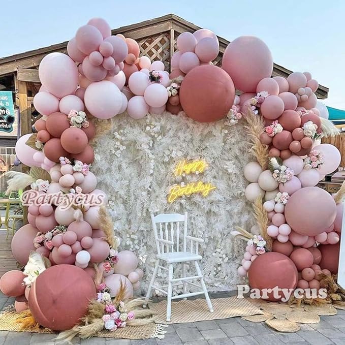 Dusty Rose Pink Balloon Arch Kit Double Stuffed Mauve Light Pink Matte Blush Nude Boho Balloon Garland for Baby Shower Birthday Bridal Wedding Fall Thanksgiving Party Decoration