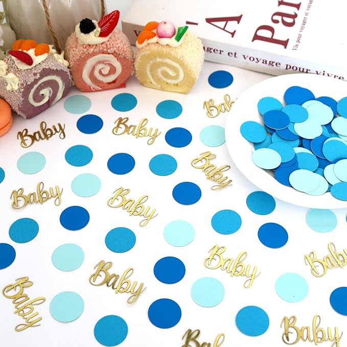 300 PCS Gender Reveal Confetti-Baby Shower Table Decorations, Baby Confetti for Gender Reveal Party Table Decor,Baby Boy Baby Shower Decorations(Blue, Gold)