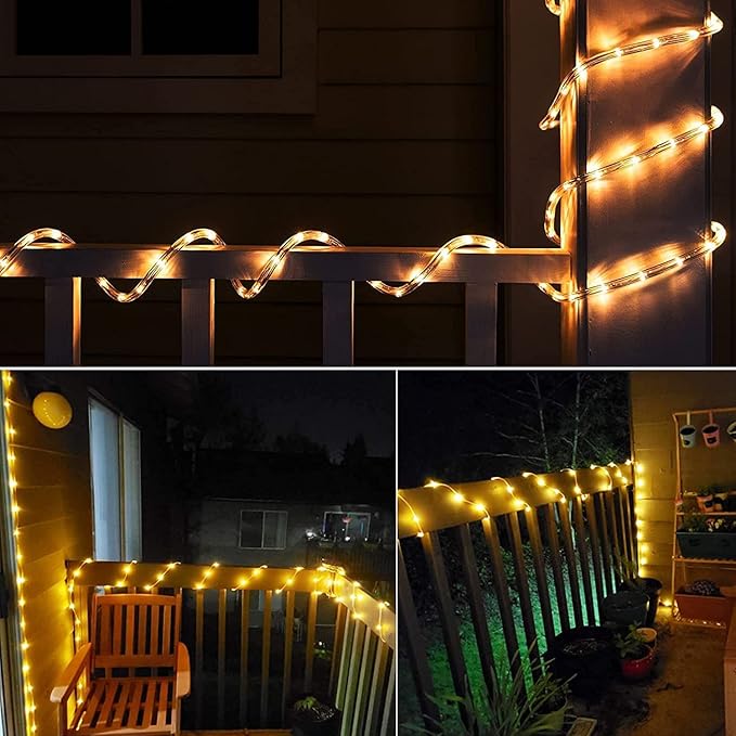 Solar Rope Light 33FT 100L IP65 Weatherproof Outdoor LED Copper Fairy String Tube Lights for Party Garden Porch Yard Home Wedding Vacation Daily Holiday Tree Decoration Lighting (Warm White)