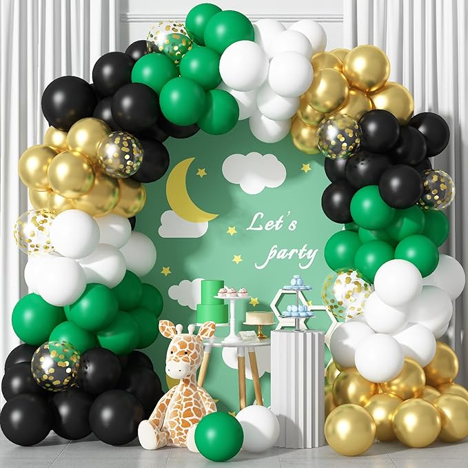 Black Gold Green Balloons 60 Pcs Dark Green White Black Metallic Gold Balloons 12 Inch Football Soccer Video Game Christmas Balloon for Boy Men Jungle Graduation Baby Shower Birthday Party Decorations