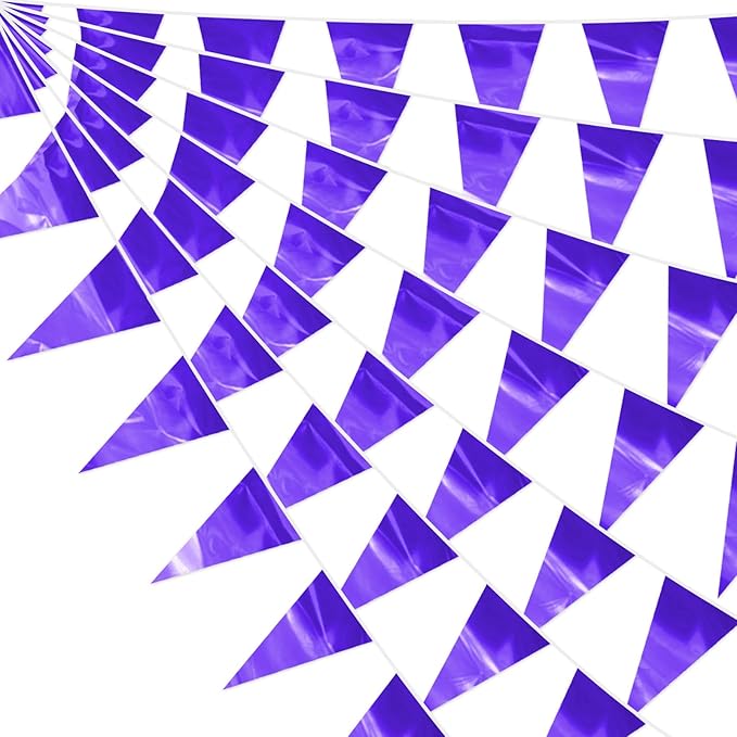 65FT Purple Glitter Triangle Pennant Banner Flag Metallic Bunting Fabric Garland for Christmas Graduation Wedding Engagement Anniversary Bachelorette Bridal Shower lavenderValentine's Party Supplies