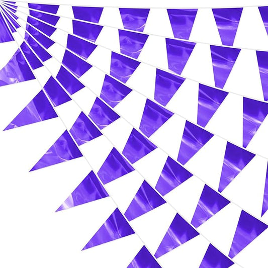 65FT Purple Glitter Triangle Pennant Banner Flag Metallic Bunting Fabric Garland for Christmas Graduation Wedding Engagement Anniversary Bachelorette Bridal Shower lavenderValentine's Party Supplies