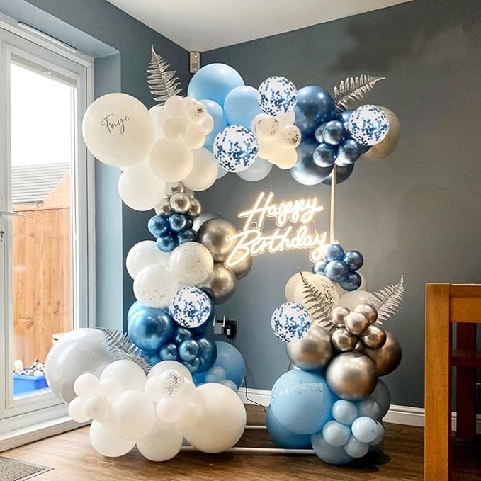 Blue and White Balloons, 12 Inch Light Blue White Latex Party Balloon Set Metallic Blue Balloons and Blue Confetti Helium Balloons for Kids Birthday Wedding Baby Shower Christening Party Decorations