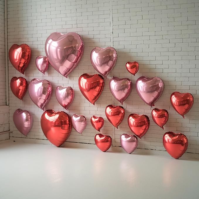 Pink Red Heart Balloons, 19PCS Light Pink and Red Heart Shape Balloon, 18Inch with 10Inch Pink Helium Foil Love Balloon for Birthday Bridal Engagement Wedding Valentine Party Decorations