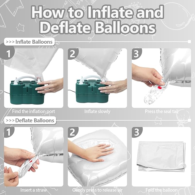 NISOCY 25PCS Metallic Silver and Pearl White Square Foil Balloons Wall Backdrop Double Sided Silver and White Balloons Arch Kit for New Year Birthday Engagement Wedding Bridal Shower Party Decorations