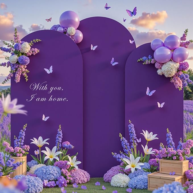 (7.2FT, 6.6FT, 6FT) Wedding Arch Cover Set of 3 Puple Spandex Fitted Arch Cover for Round Top Chiara Backdrop Stand Covers for Birthday Party Banquet Photo Background Decoration