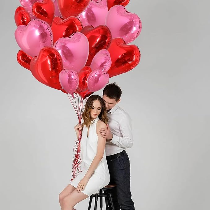 TONIFUL Red and Pink Heart Balloons and Sweet Love Balloon Kit Valentine’s Day Foil Mylar Balloons Decoration for Valentine's Day Wedding Bridal Shower Anniversary Engagement Party Supplies