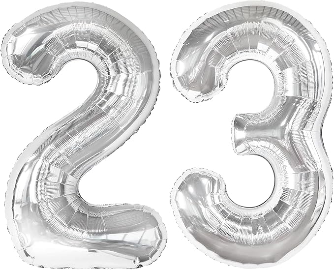 40 Inch Silver 23 Large Number Balloon, 23 32 Silver Birthday Party Decorations, Number 23 Foil Balloons for Anniversary Party Graduations Celebration Supplies
