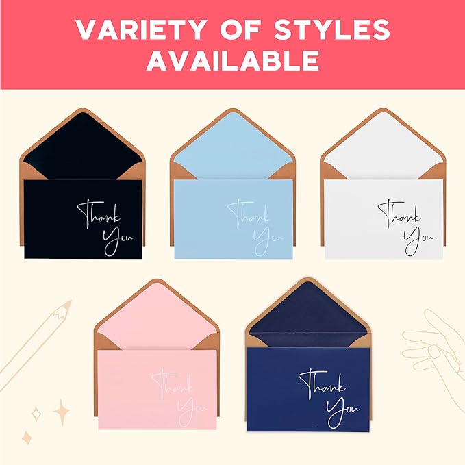 VNS Creations Thank You Cards With Envelopes Bulk Set & Stickers - 100 Pack 4x6 Blank Thank You Notes Bulk Box Set - Large Note Card Small Business, Wedding, Baby Shower & Bridal Shower - Ombré