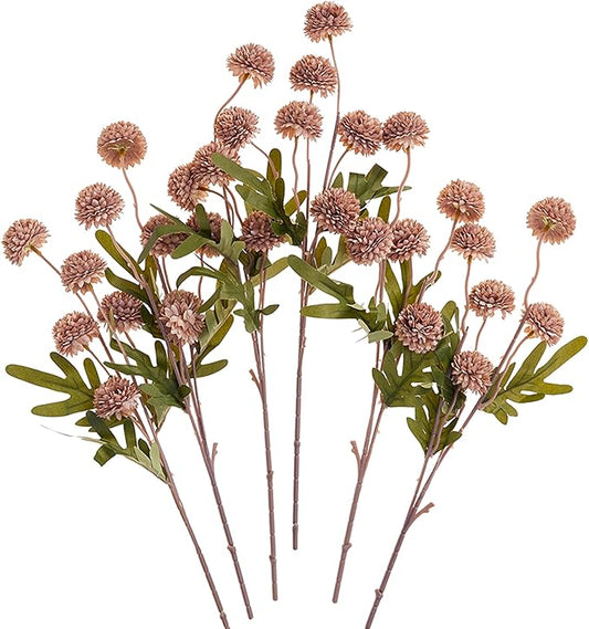 SITUMEIZI Taupe Pompon Mum Artificial Flowers Taupe Faux Silk Mums Mini Chrysanthemum with Stems 6Pcs for DIY Wedding Centerpieces Floral Arrangements
