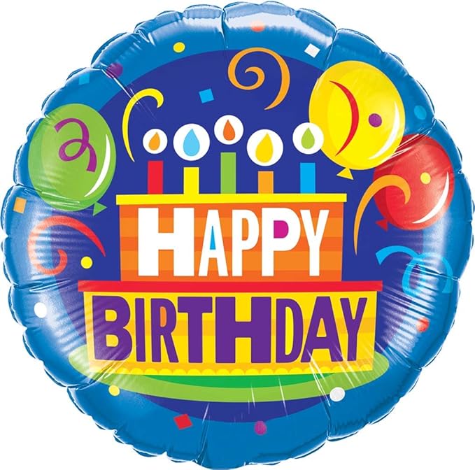 PMU Happy Birthday Cake and Balloons 18 Inch Mylar-Foil Balloon Pkg/5