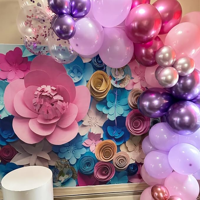 Pink and Purple Balloons, 50PCS 12 Inch Confetti Balloons, Metallic Purple Pink Latex Balloons with Ribbon, Party Balloons for Birthday Shower Wedding Party Decorations