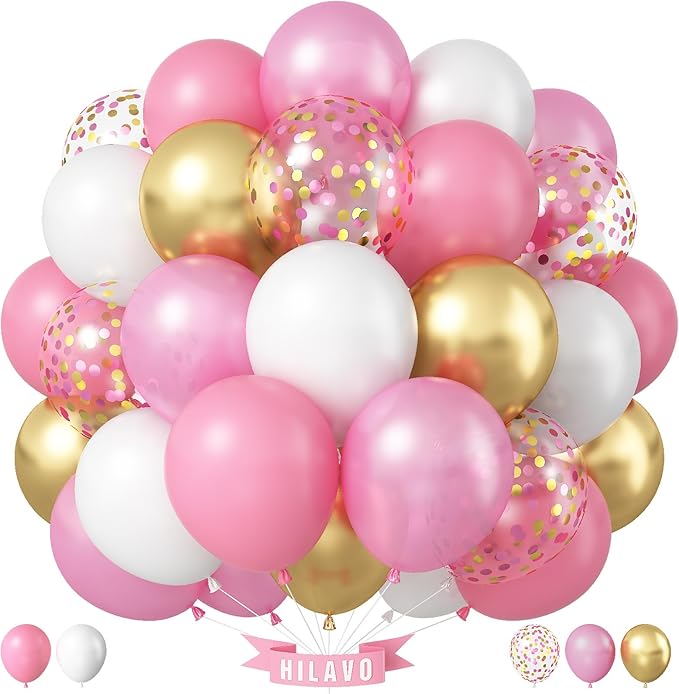 Pink Gold Balloons 60 Pcs 12 Inch Pink Gold White Balloons Retro Pearl Light Pink Gold Confetti Balloon for Girls Women Confession Proposal Engagement Wedding Baby Shower Birthday Party Decorations