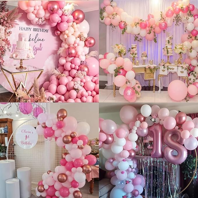 Pink White Rose Party Balloons, 60pcs 12 inch Pink White Rose Gold Confetti Balloons Kit, Pink White Chrome Rose Latex Balloons for Birthday, Wedding, Graduation Party Decorations