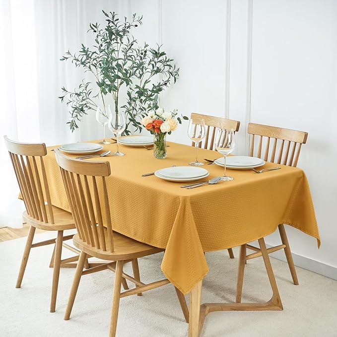 maxmill Square Tablecloth Water Resistance Antiwrinkle Spill Proof Weaved Texture Table Cloth, Decorative Fabric Table Cover for Banquet Parties Event Holiday Dinner, 70 x 70 Inch, Ochre Yellow