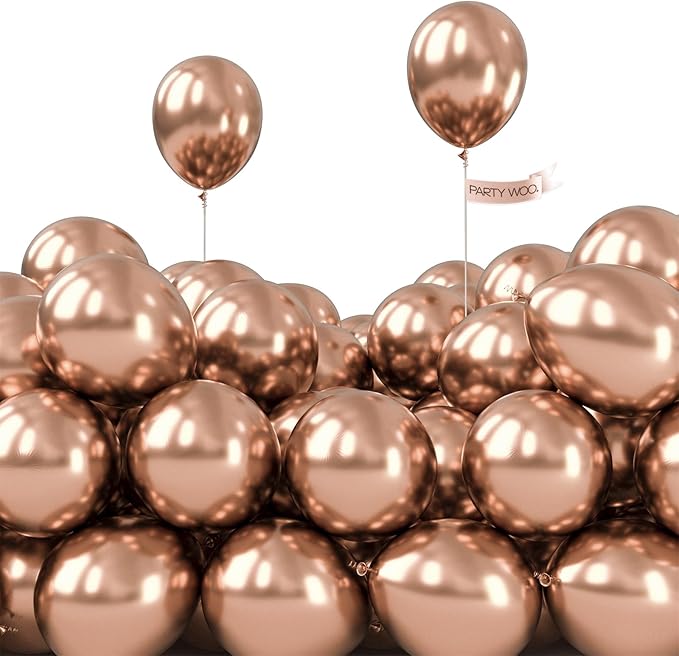 PartyWoo Metallic Rose Gold Balloons 50pcs 5 Inch Chrome Champagne Gold Latex Balloons for Wedding Baby Shower Birthday Anniversary Bachelorette Bridgerton Floral Party Decorations Rose Gold-G112