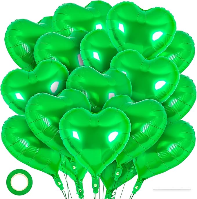 24 Green Heart Balloons, 18 inch Heart Shape Foil Love Balloons for Valentine's Day, Birthday, Wedding & Engagement Parties, Baby Showers - Green