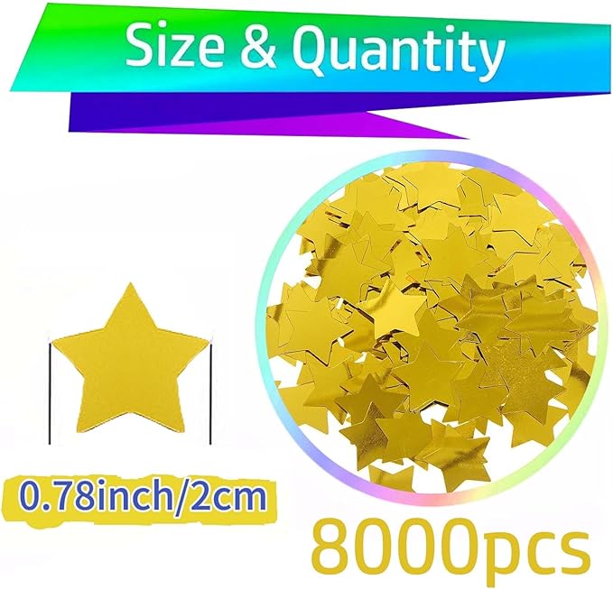 Gold Metallic Foil Star Confetti 0.78inch/2cm 8000PCS Table Confetti for Party Birthday Decoration or Filled Balloons
