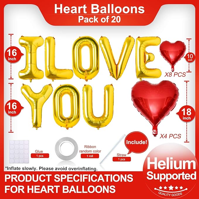 I Love You Balloons and Red Heart Balloons Kit Red Valentines Day Decorations Love Balloons for for Valentines Day Bridal Shower Wedding Romantic Special Night Party Supplies Decorations