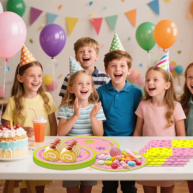 40Pcs Yellow Sponge Cartoon Birthday Plates and Napkins Party Decorations,Yellow and Pink Sponge Themed Party or Baby Shower Supplies Set for 20 Guests