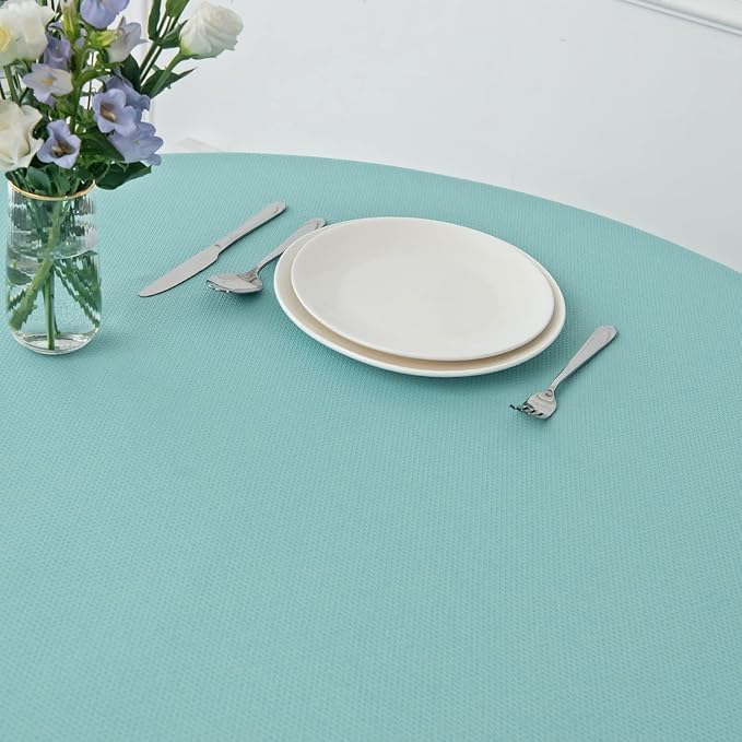 maxmill Round Textured Tablecloth Spill-Proof Wrinkle Free Soft Jacquard Table Cloth for Round Table Cover, for Dining Room Buffet Banquet Parties Holiday Dinner, 70 Inch, Turquoise