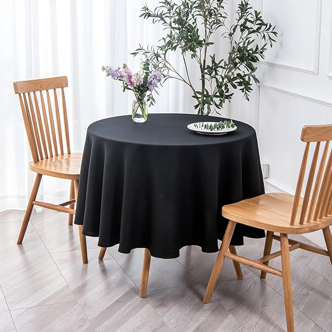 maxmill Round Textured Tablecloth Spill-Proof Wrinkle Free Soft Jacquard Table Cloth for Circular Table Cover, for Dining Room Buffet Banquet Parties Holiday Dinner, 70 Inch Black