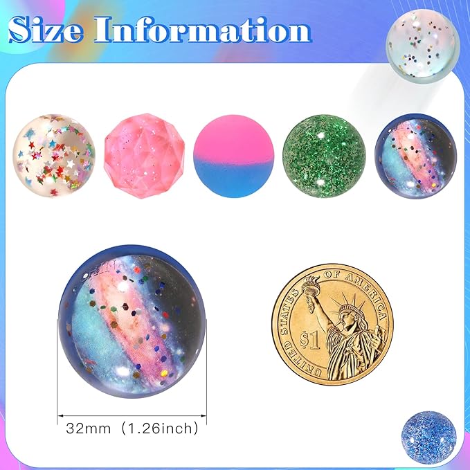 Ayfjovs 20 Pieces 5 Styles Bouncy Balls, 32mm Rubber Balls, Small Bouncy Balls for Kids Party Favors, Prizes, Easter Goodie Bags Stuffers, Birthday Party